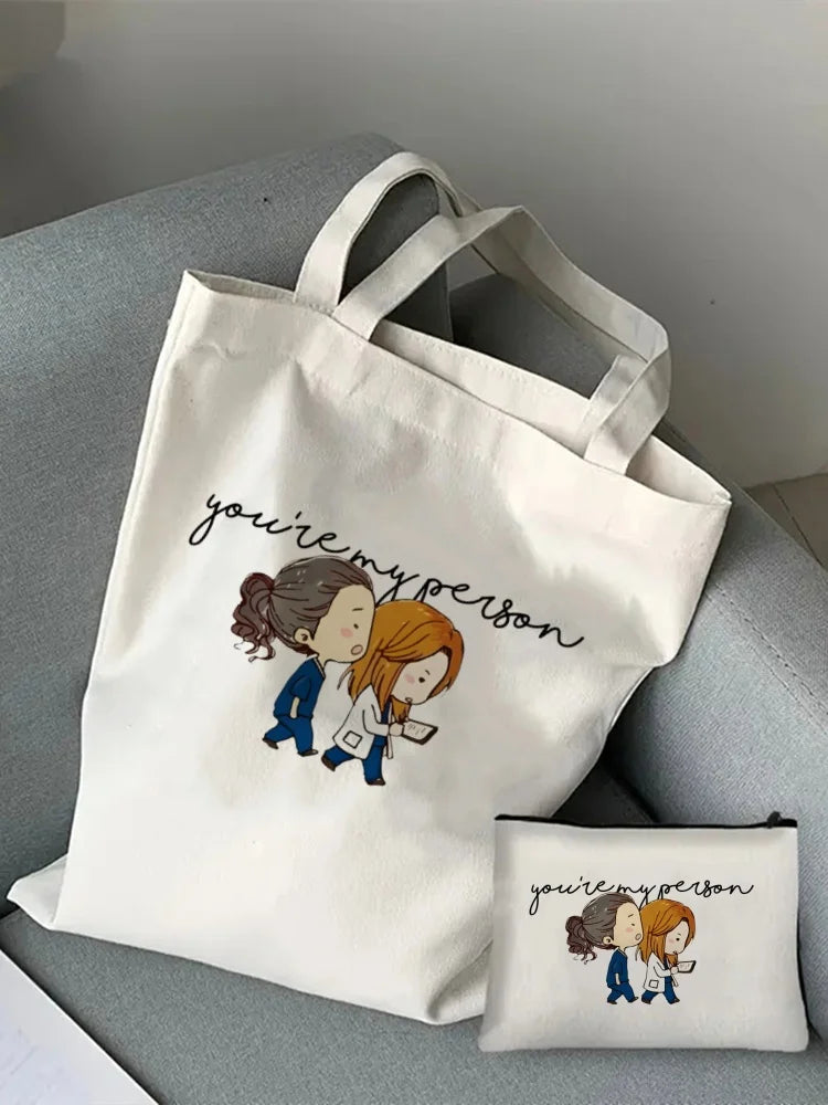 Greys Anatomy Tote Set - Women's You're My Person Heart Shoulder Bag with Easy Access & Matching Clutch Pouch Gift for Nurse