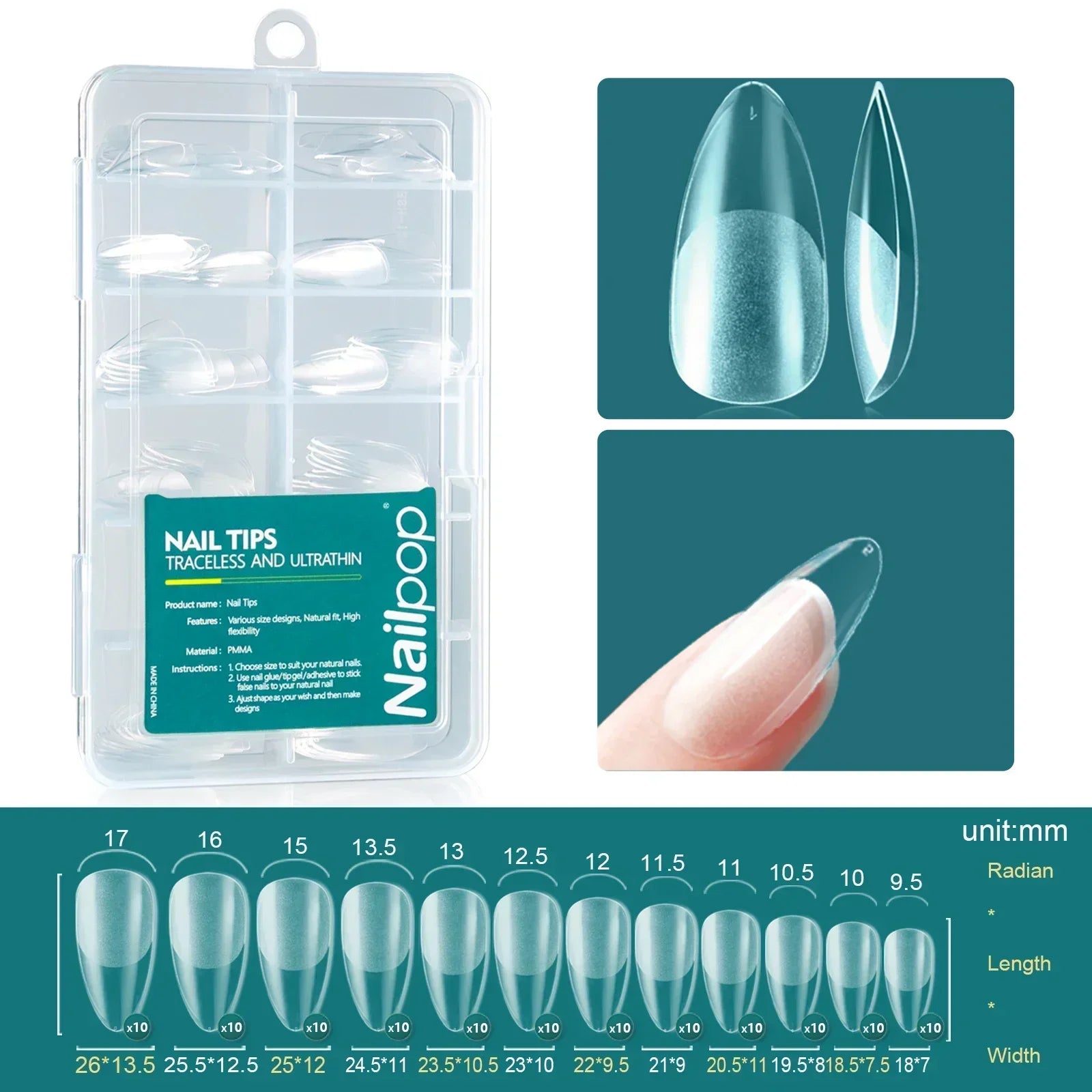 Nailpop French Nail Tips 120PCS Short French Full Cover White Clear False Nails 12 Sizes Square Acrylic Press On Nails with Box