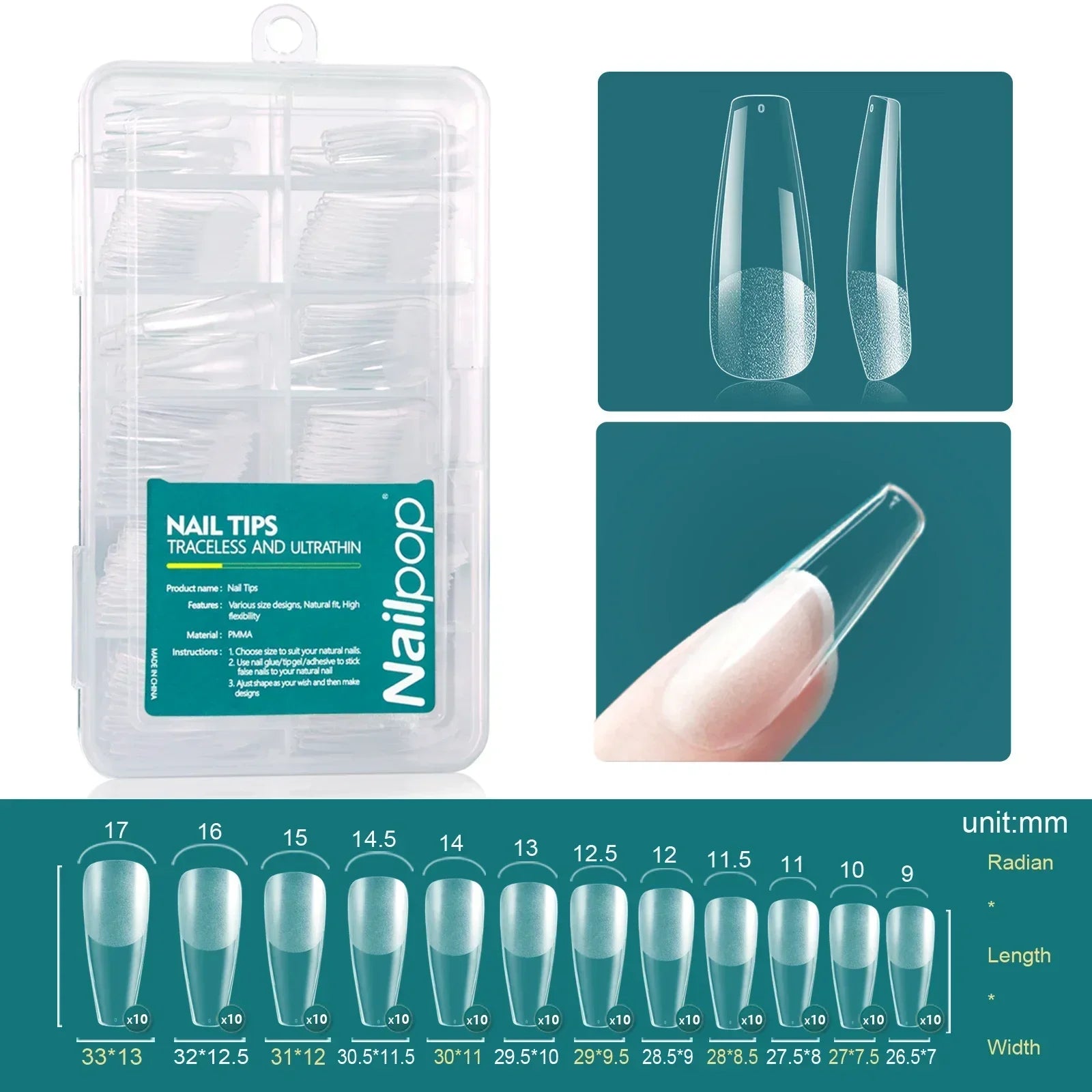Nailpop French Nail Tips 120PCS Short French Full Cover White Clear False Nails 12 Sizes Square Acrylic Press On Nails with Box