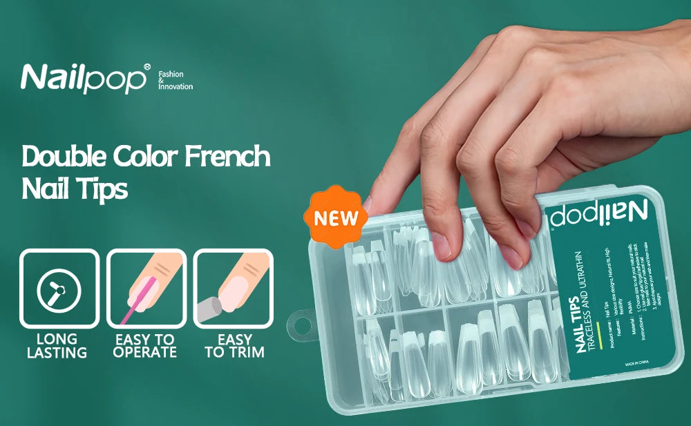 Nailpop French Nail Tips 120PCS Short French Full Cover White Clear False Nails 12 Sizes Square Acrylic Press On Nails with Box