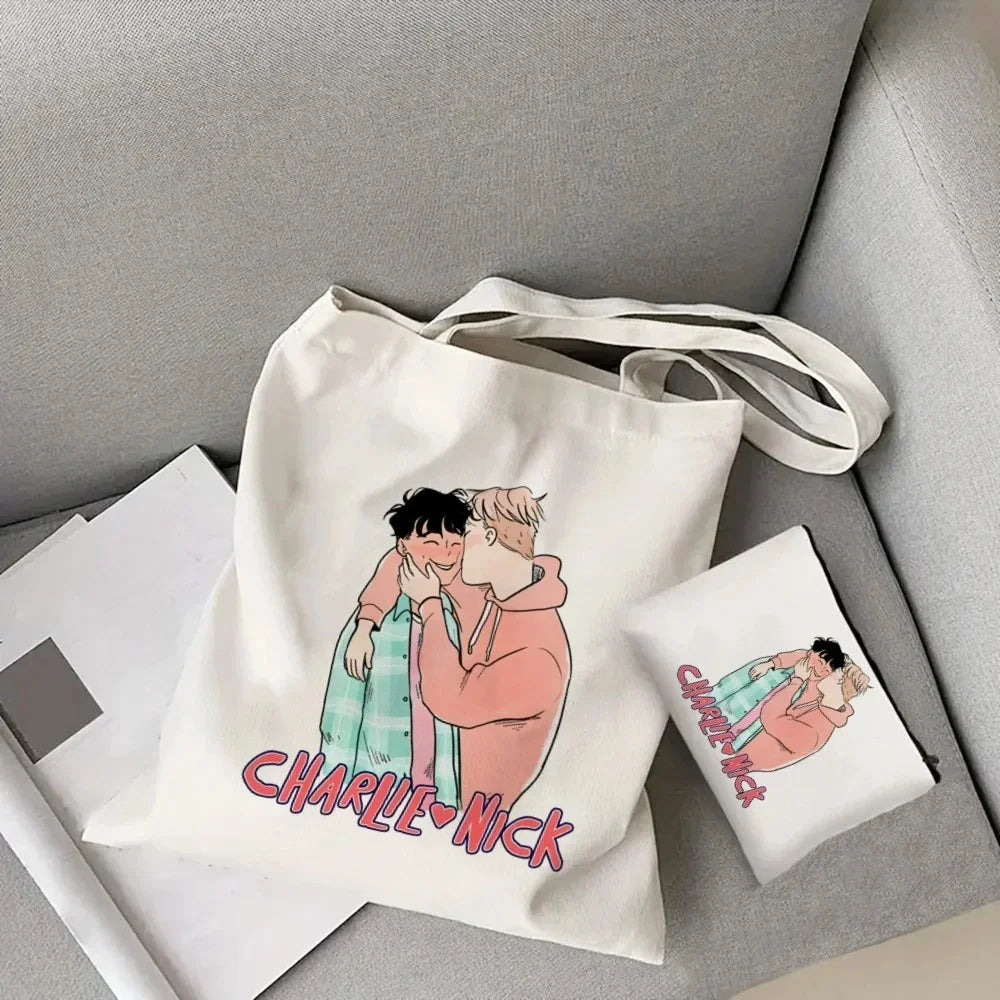 2pcs/set Ladies Handbag Cosmetic Bag Show Heartstopper Canvas Fashion Shoulder Bag Eco Large Capacity Shopping Bag Purse