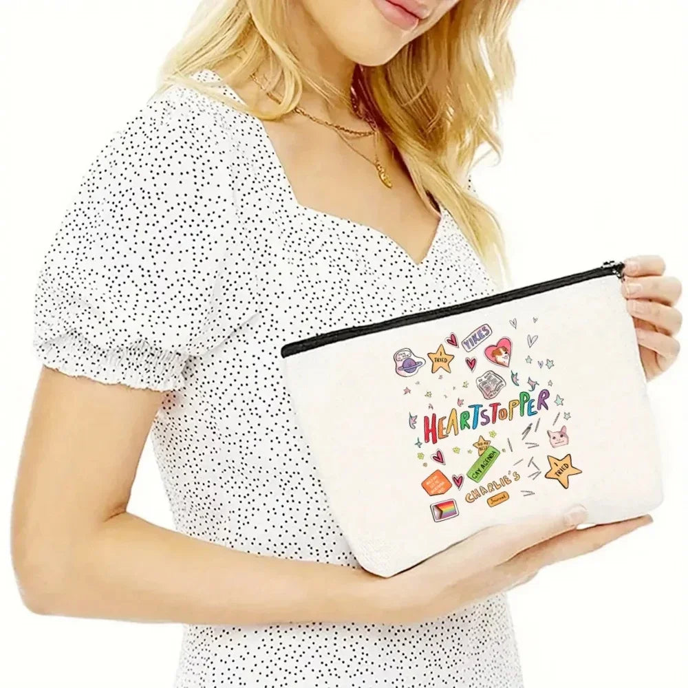 2pcs/set Ladies Handbag Cosmetic Bag Show Heartstopper Canvas Fashion Shoulder Bag Eco Large Capacity Shopping Bag Purse