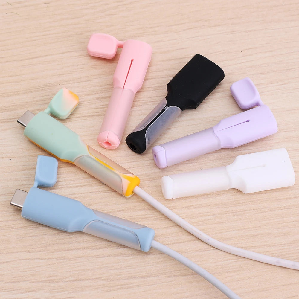2in1 Data Cable Protector Cover Cute Silicone USB&Type C Charger Cable Saver Universal Mini Anti-Break Mobile Phone Cord Holder