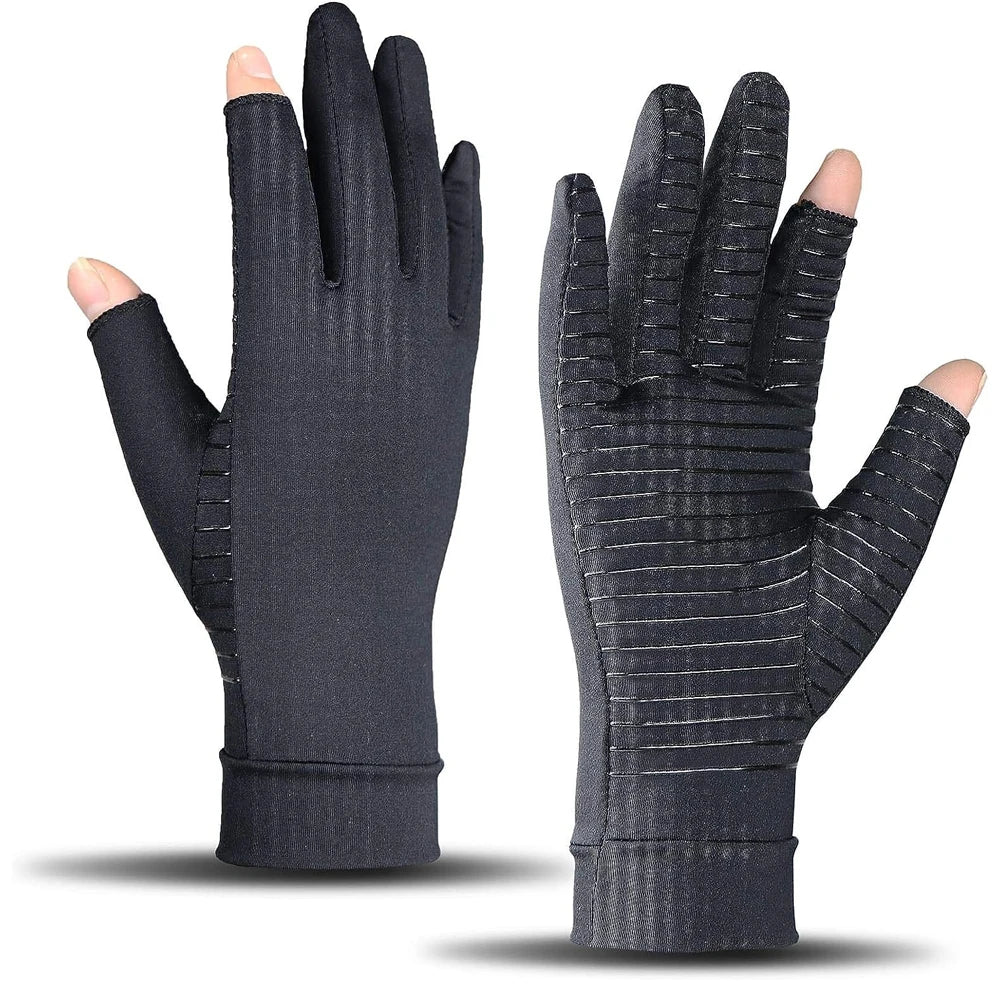 1 Pair Copper Compression Arthritis Gloves – Fingerless Support for Hand Pain & Swelling