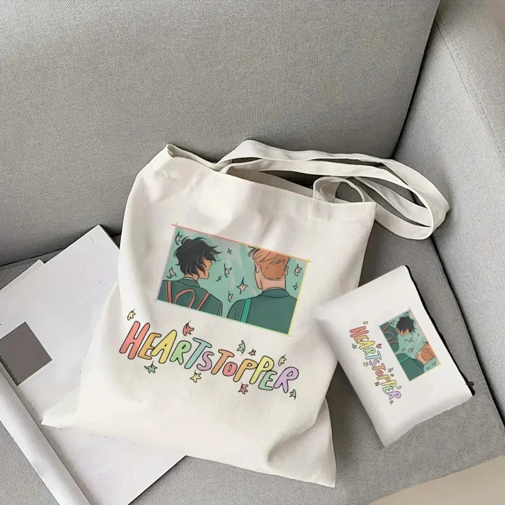 2pcs/set Ladies Handbag Cosmetic Bag Show Heartstopper Canvas Fashion Shoulder Bag Eco Large Capacity Shopping Bag Purse