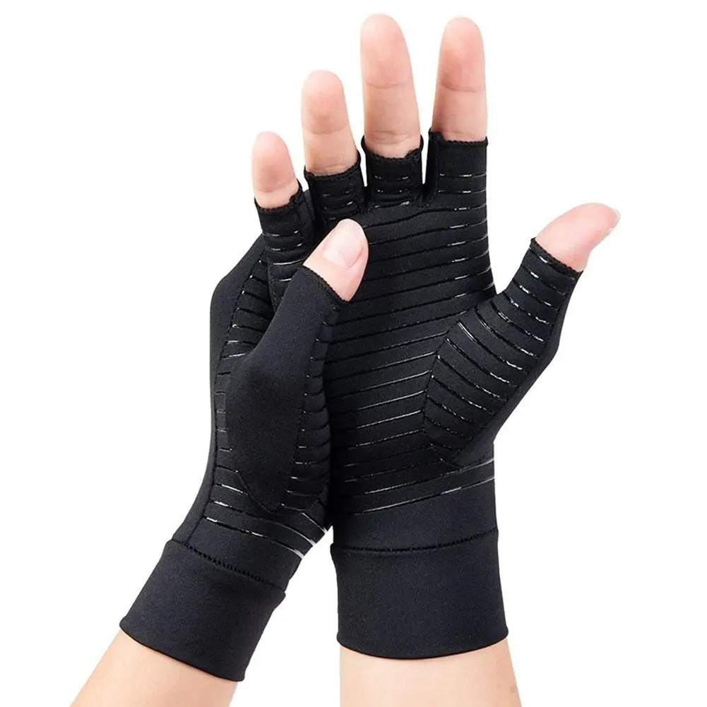 1 Pair Copper Compression Arthritis Gloves – Fingerless Hand Support for Swelling & Stiffness