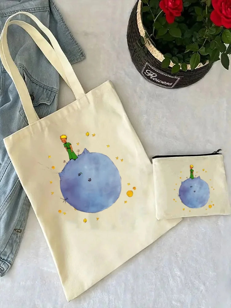Little Prince Earth Space Y2K Art Harajuku Tote Set - Women's Spacious Shoulder Bag with Easy Access & Matching Clutch Pouch