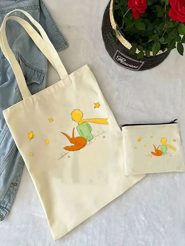 Little Prince Earth Space Y2K Art Harajuku Tote Set - Women's Spacious Shoulder Bag with Easy Access & Matching Clutch Pouch
