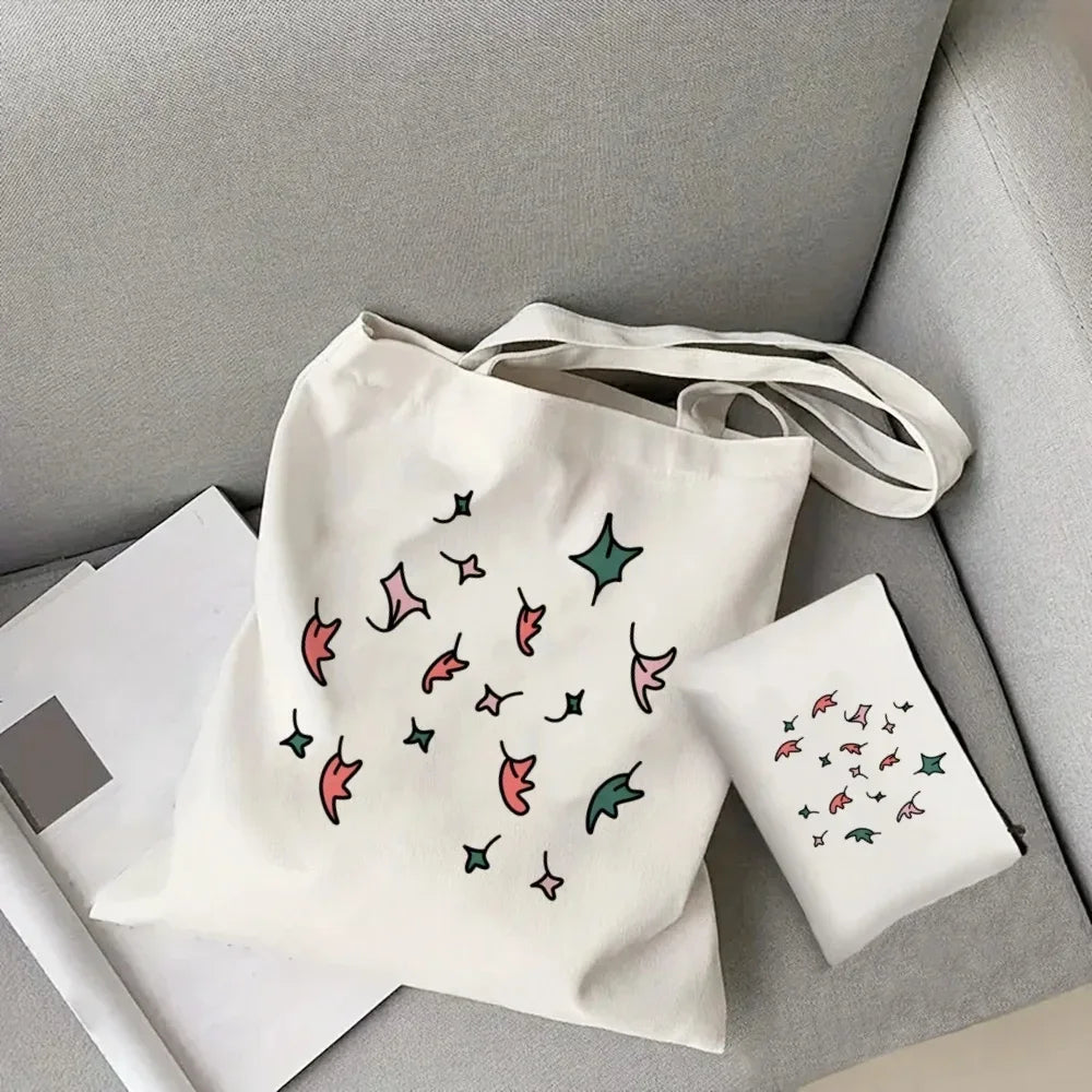 2pcs/set Ladies Handbag Cosmetic Bag Show Heartstopper Canvas Fashion Shoulder Bag Eco Large Capacity Shopping Bag Purse