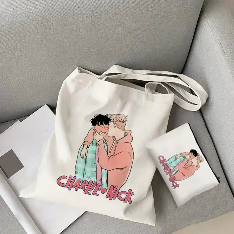 2pcs/set Ladies Handbag Cosmetic Bag Show Heartstopper Canvas Fashion Shoulder Bag Eco Large Capacity Shopping Bag Purse