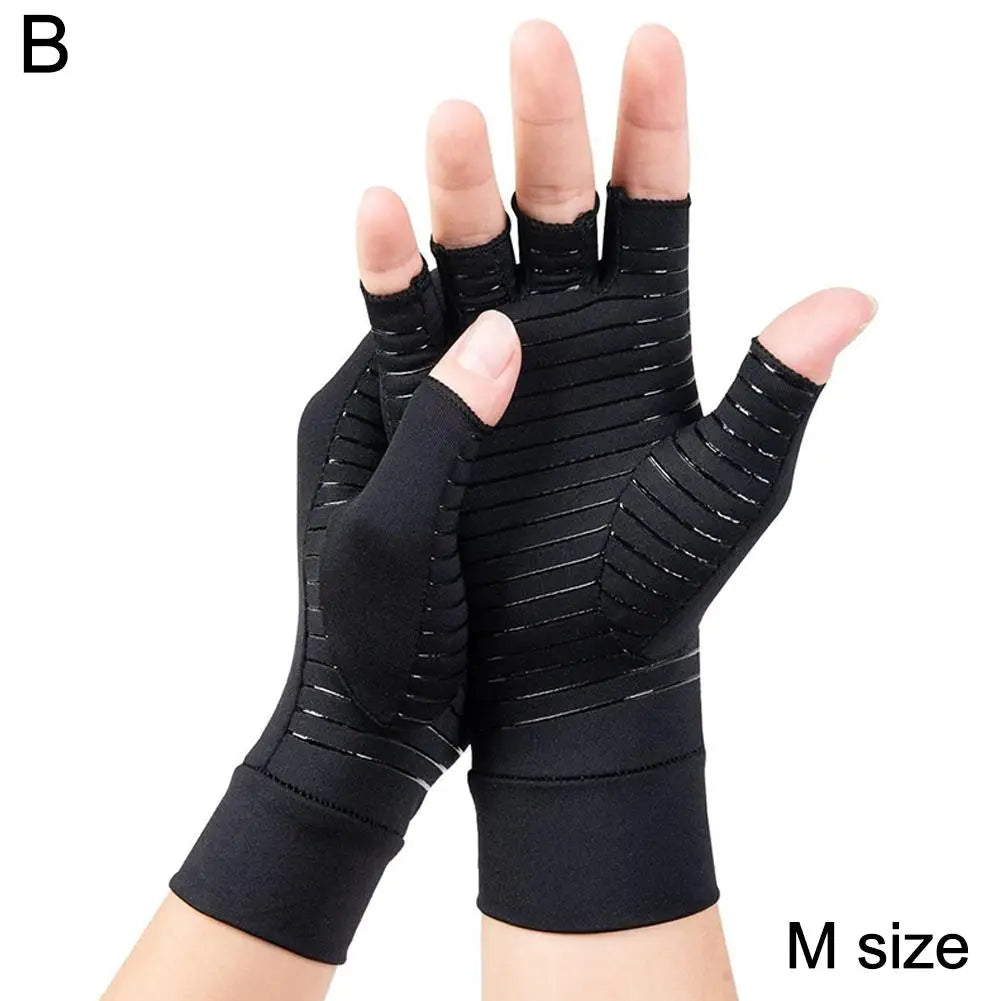 1 Pair Copper Compression Arthritis Gloves – Fingerless Hand Support for Swelling & Stiffness