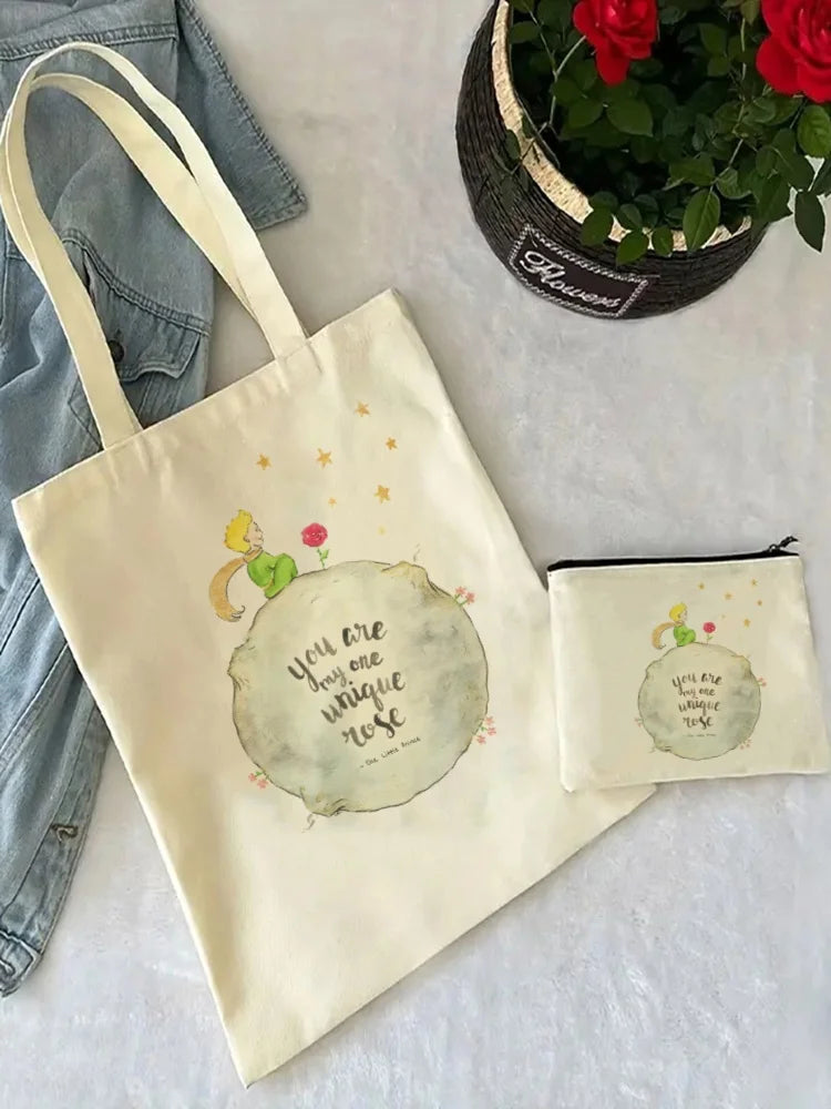 Little Prince Earth Space Y2K Art Harajuku Tote Set - Women's Spacious Shoulder Bag with Easy Access & Matching Clutch Pouch