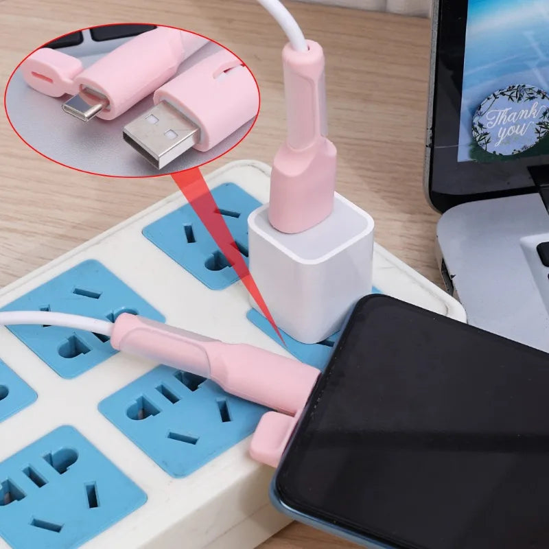 2in1 Data Cable Protector Cover Cute Silicone USB&Type C Charger Cable Saver Universal Mini Anti-Break Mobile Phone Cord Holder