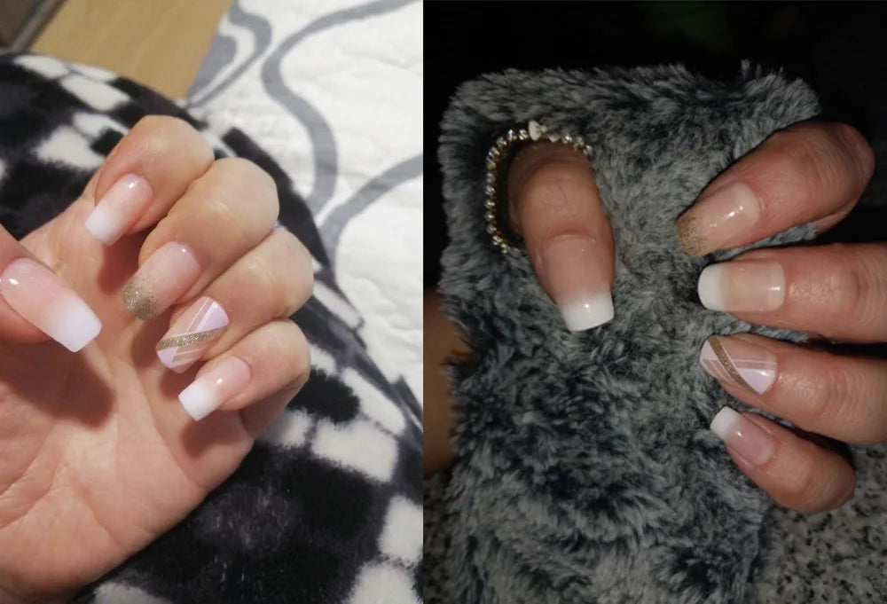Naked Pink French White Side False Nails Short Simple Nail Beauty Press on Fake Nails Full Cover Artificial Nails Tips