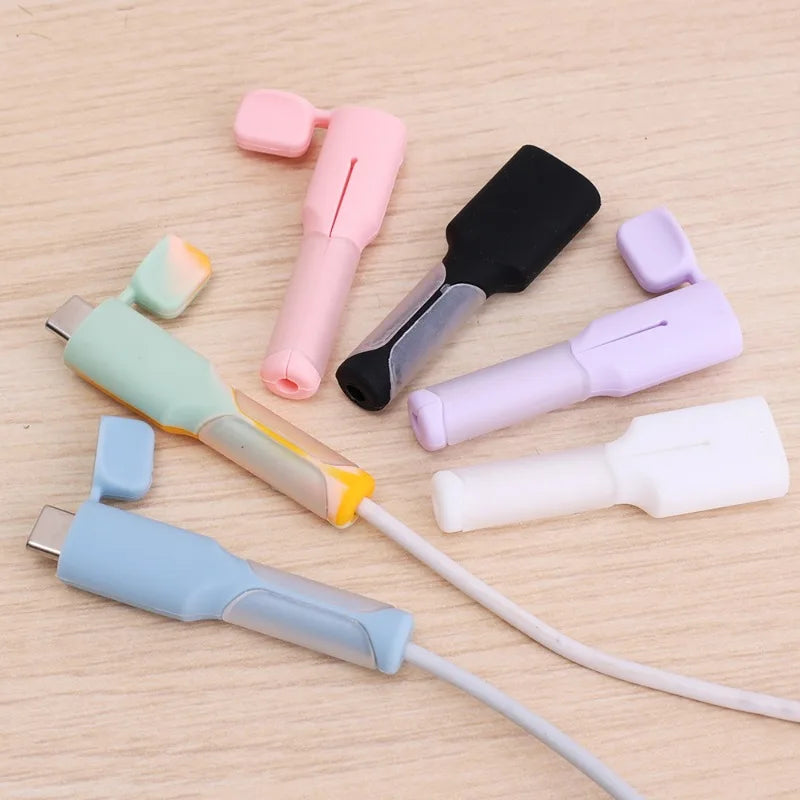 2in1 Data Cable Protector Cover Cute Silicone USB&Type C Charger Cable Saver Universal Mini Anti-Break Mobile Phone Cord Holder
