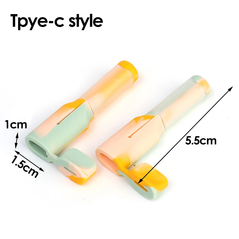 2in1 Data Cable Protector Cover Cute Silicone USB&Type C Charger Cable Saver Universal Mini Anti-Break Mobile Phone Cord Holder