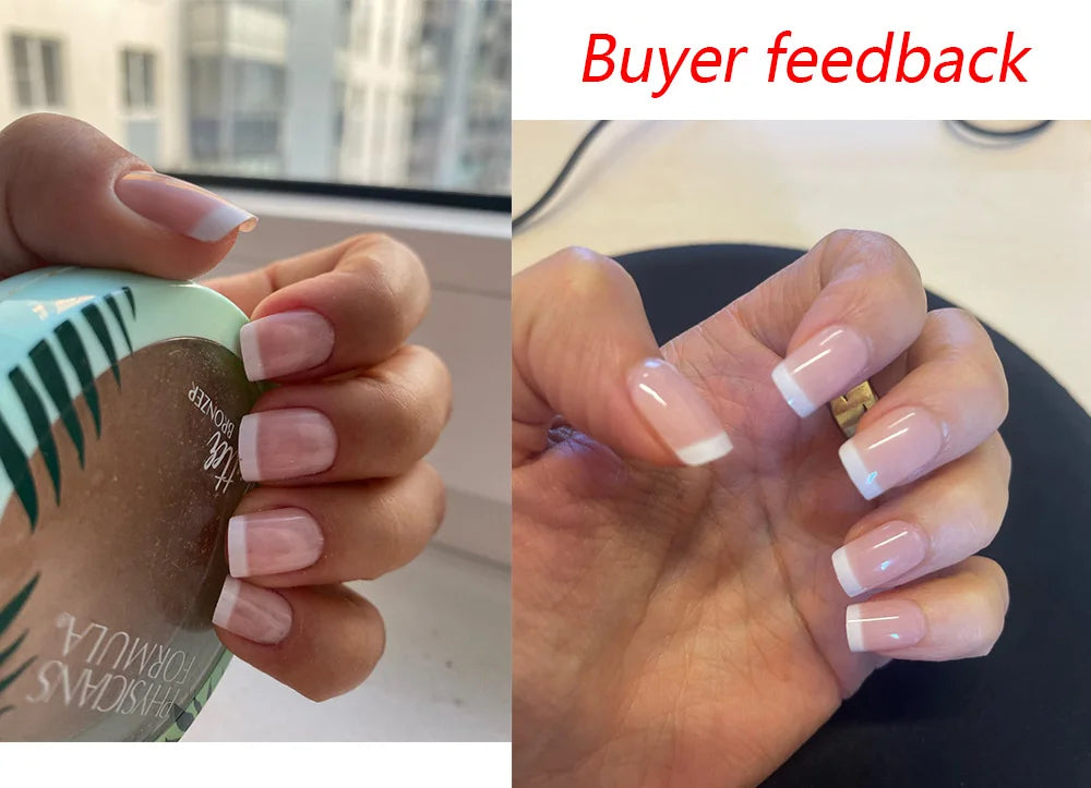 Naked Pink French White Side False Nails Short Simple Nail Beauty Press on Fake Nails Full Cover Artificial Nails Tips