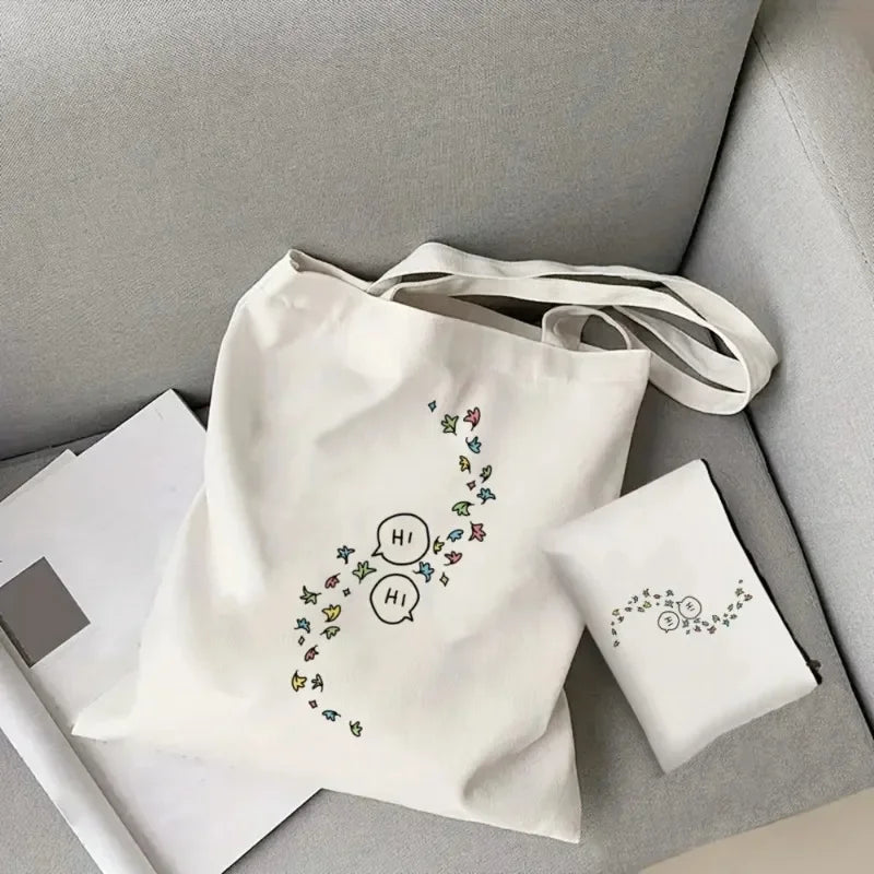 2pcs/set Ladies Handbag Cosmetic Bag Show Heartstopper Canvas Fashion Shoulder Bag Eco Large Capacity Shopping Bag Purse