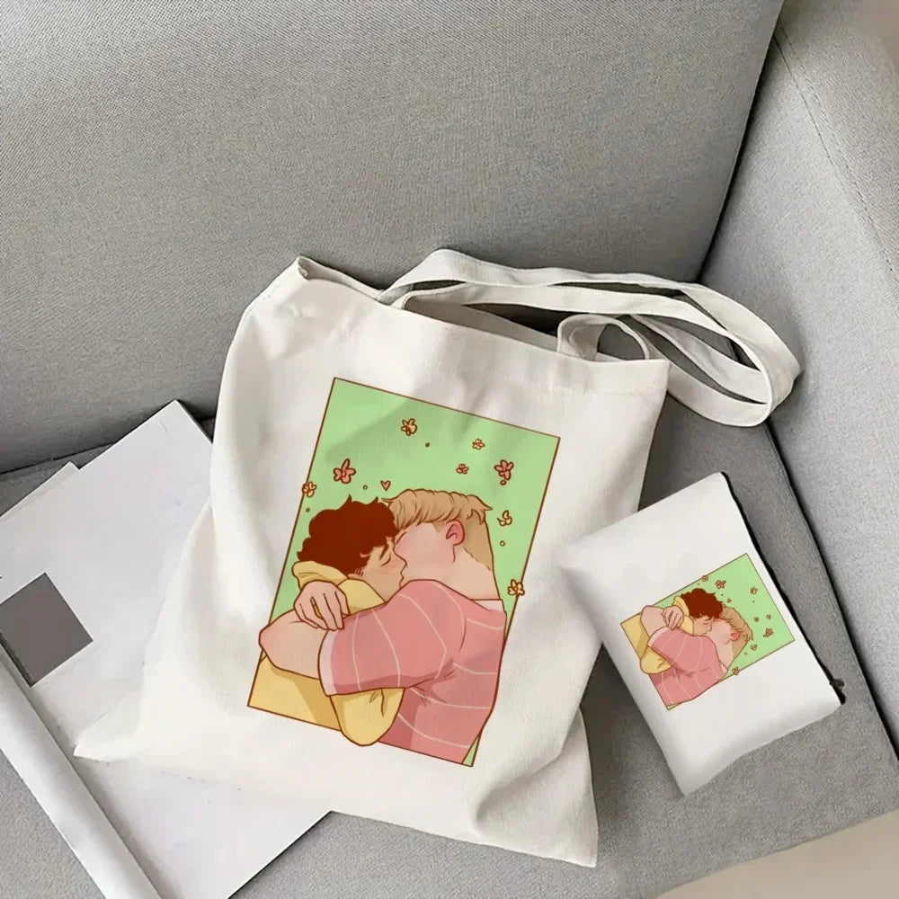 2pcs/set Ladies Handbag Cosmetic Bag Show Heartstopper Canvas Fashion Shoulder Bag Eco Large Capacity Shopping Bag Purse