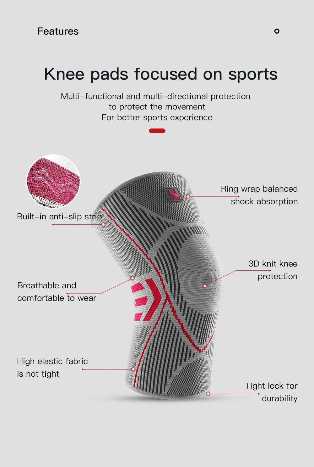 Vilico 1PC Compression Knee Support – Nylon Sports Sleeve for Joint Protection & Performance