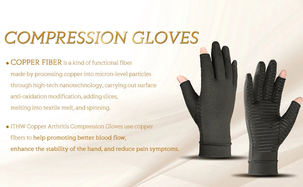 1 Pair Copper Compression Arthritis Gloves – Fingerless Support for Hand Pain & Swelling