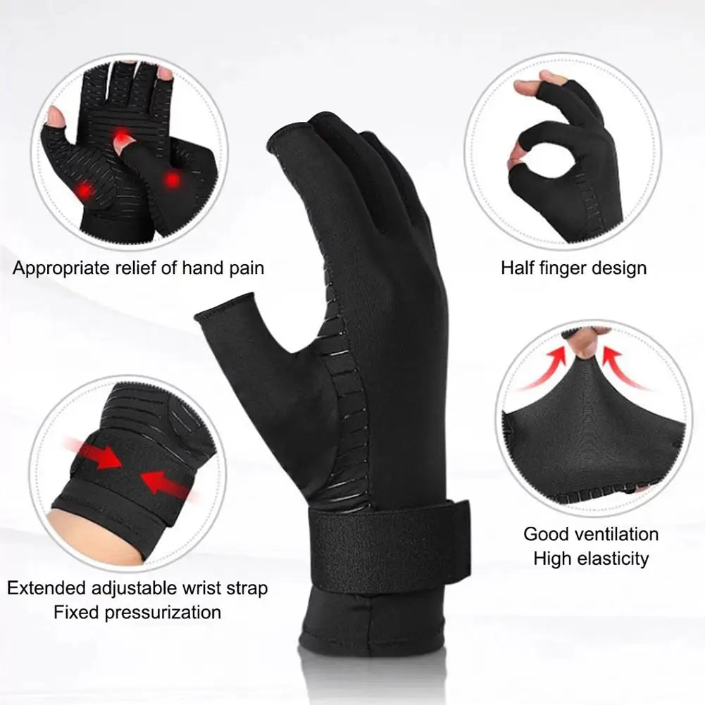 1 Pair Copper Compression Arthritis Gloves – Fingerless Hand Support for Swelling & Stiffness