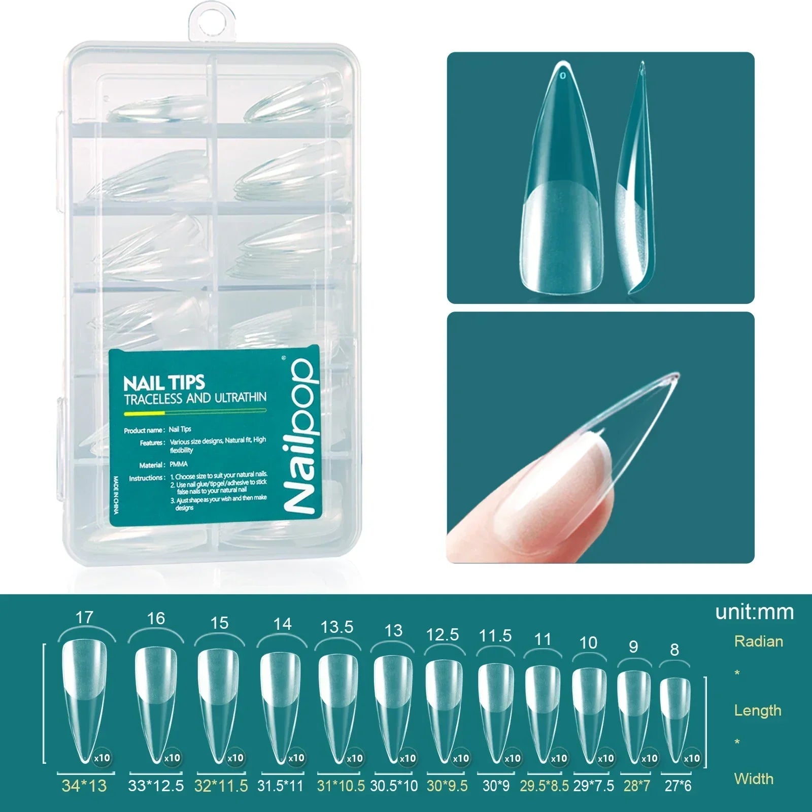 Nailpop French Nail Tips 120PCS Short French Full Cover White Clear False Nails 12 Sizes Square Acrylic Press On Nails with Box