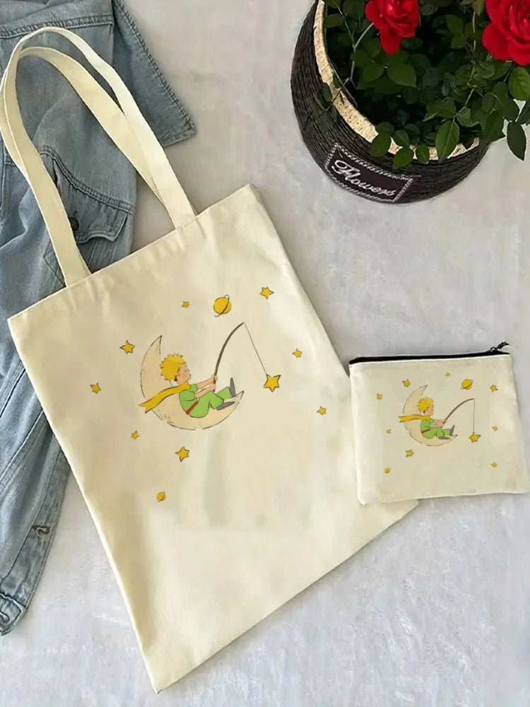Little Prince Earth Space Y2K Art Harajuku Tote Set - Women's Spacious Shoulder Bag with Easy Access & Matching Clutch Pouch