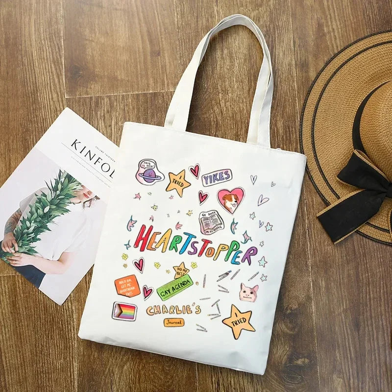 2pcs/set Ladies Handbag Cosmetic Bag Show Heartstopper Canvas Fashion Shoulder Bag Eco Large Capacity Shopping Bag Purse