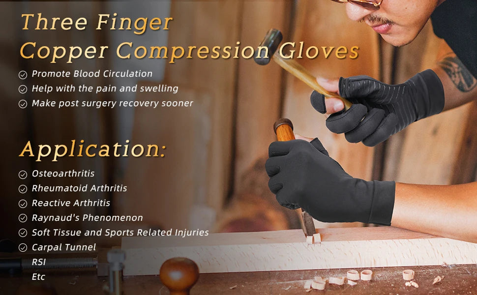 1 Pair Copper Compression Arthritis Gloves – Fingerless Support for Hand Pain & Swelling