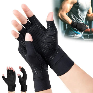 1 Pair Copper Compression Arthritis Gloves – Fingerless Hand Support for Swelling & Stiffness