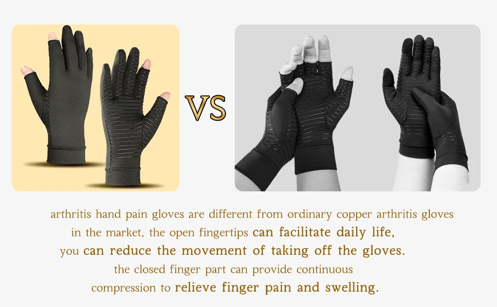 1 Pair Copper Compression Arthritis Gloves – Fingerless Support for Hand Pain & Swelling