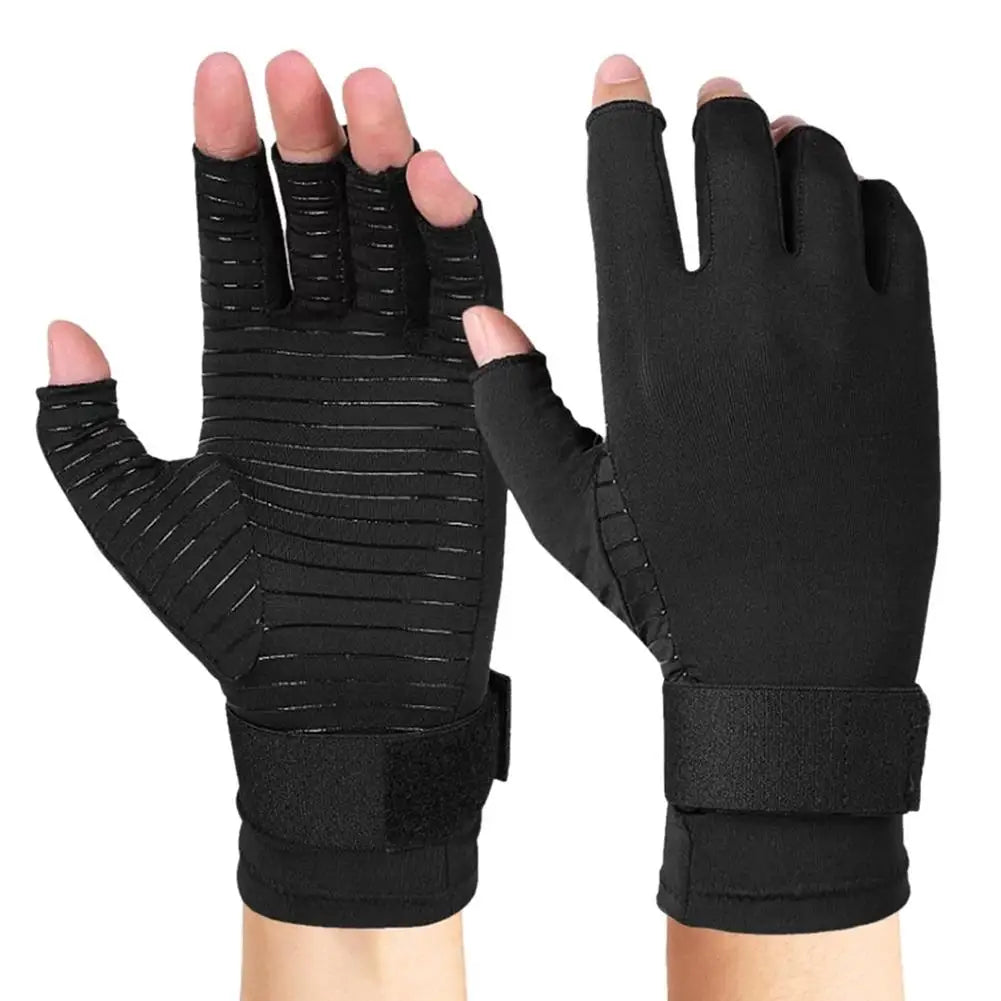 1 Pair Copper Compression Arthritis Gloves – Fingerless Hand Support for Swelling & Stiffness