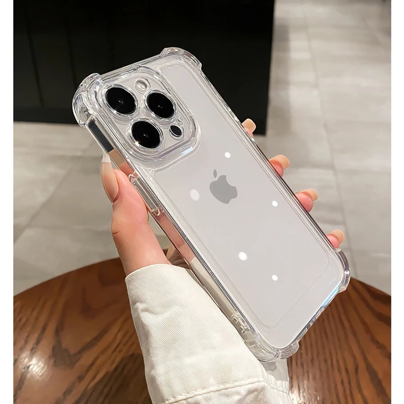Luxury Transparent Silicone Phone Case For iPhone 16 15 14 13 12 11 Pro Max 16E XR X XS 7 8 14 15 Plus SE2 Shockproof Soft Cover