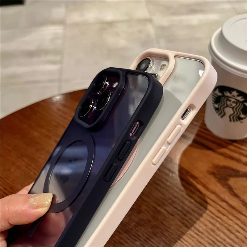 Luxury Magsafe Wireless Charge Phone Case for iPhone 16 15 14 Plus 13 12 11 Pro Max Mini Magnetic Soft Bumper Transparent Cover