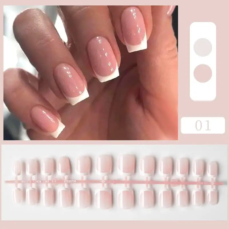 French Fake Nails Short Square Press on Nails Women Wearable Art Nail Tips Detachable Full Finished False Nails