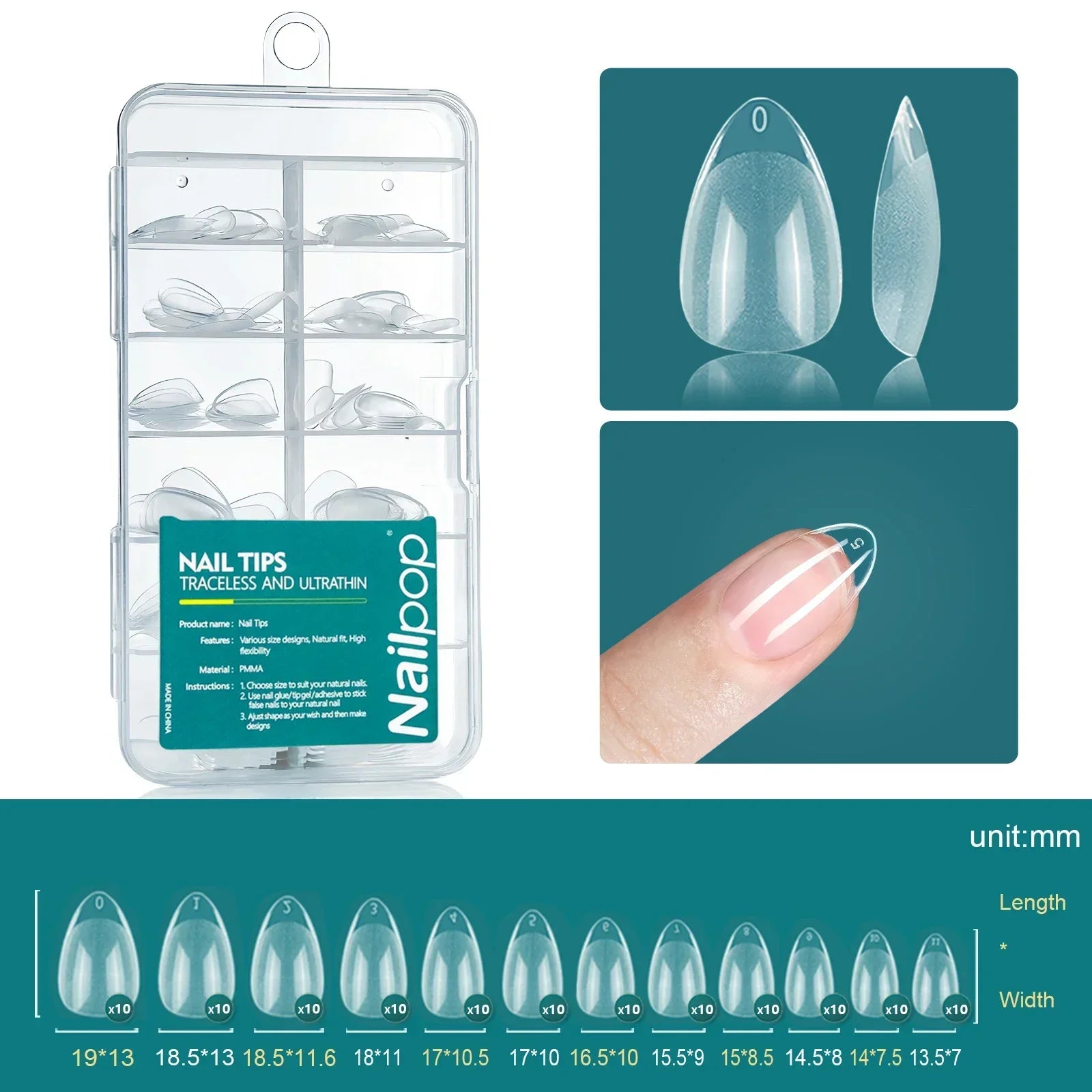 Nailpop French Nail Tips 120PCS Short French Full Cover White Clear False Nails 12 Sizes Square Acrylic Press On Nails with Box