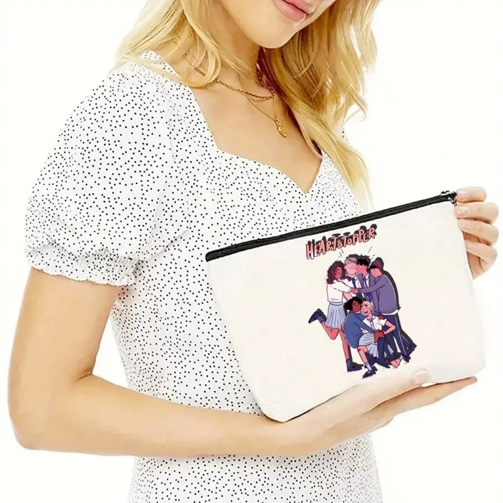 2pcs/set Ladies Handbag Cosmetic Bag Show Heartstopper Canvas Fashion Shoulder Bag Eco Large Capacity Shopping Bag Purse
