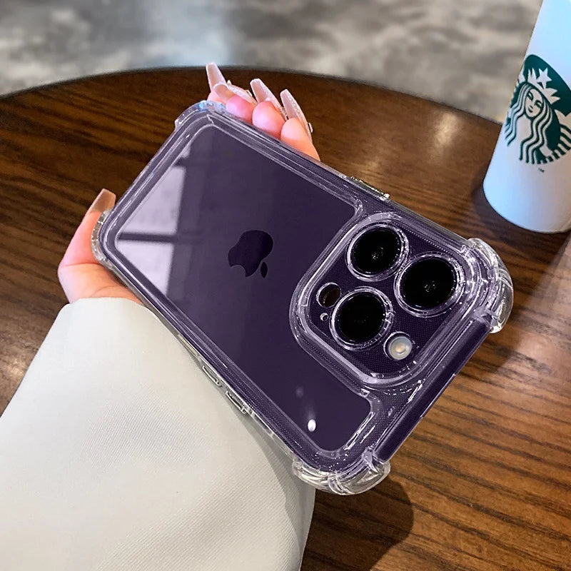 Luxury Transparent Silicone Phone Case For iPhone 16 15 14 13 12 11 Pro Max 16E XR X XS 7 8 14 15 Plus SE2 Shockproof Soft Cover