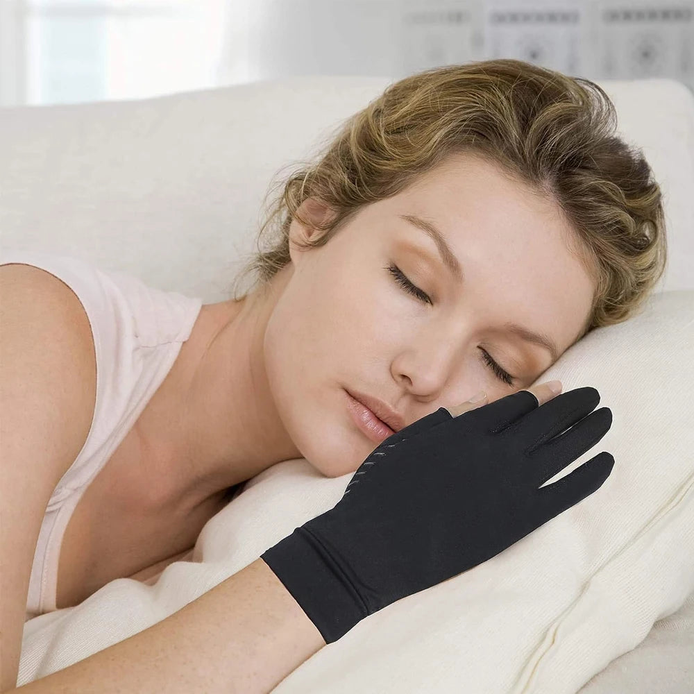 1 Pair Copper Compression Arthritis Gloves – Fingerless Support for Hand Pain & Swelling
