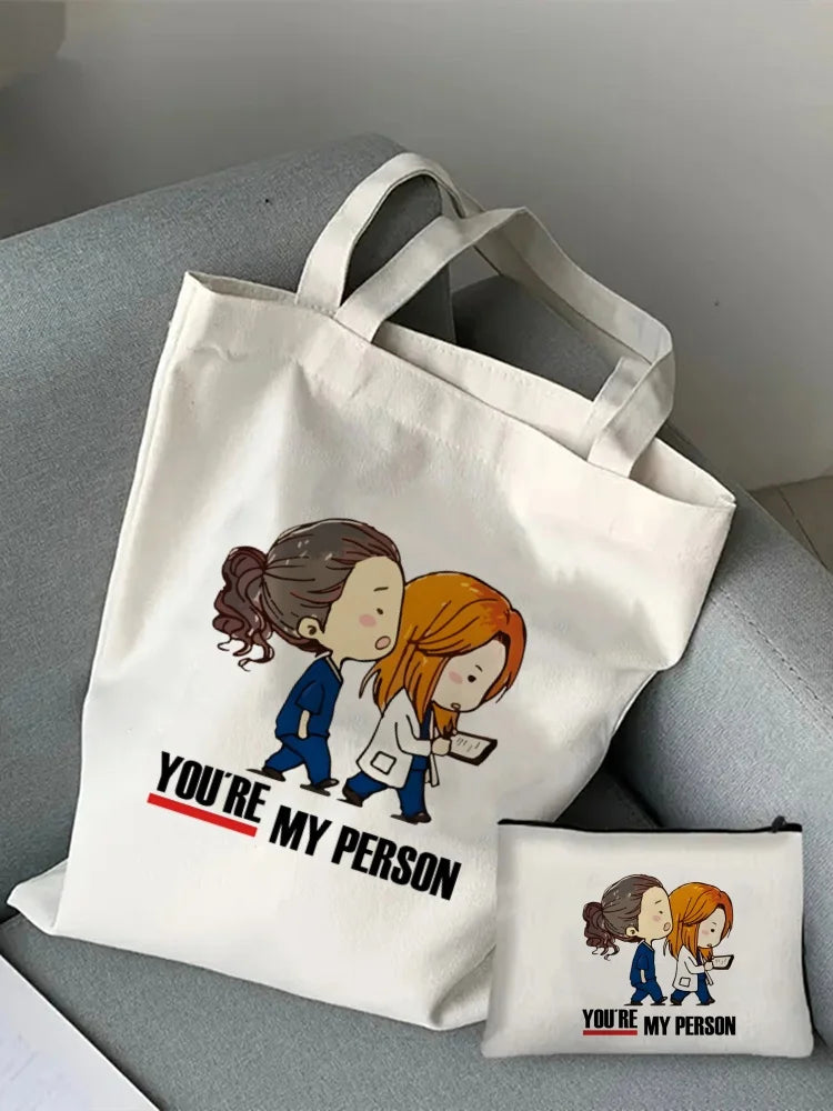 Greys Anatomy Tote Set - Women's You're My Person Heart Shoulder Bag with Easy Access & Matching Clutch Pouch Gift for Nurse