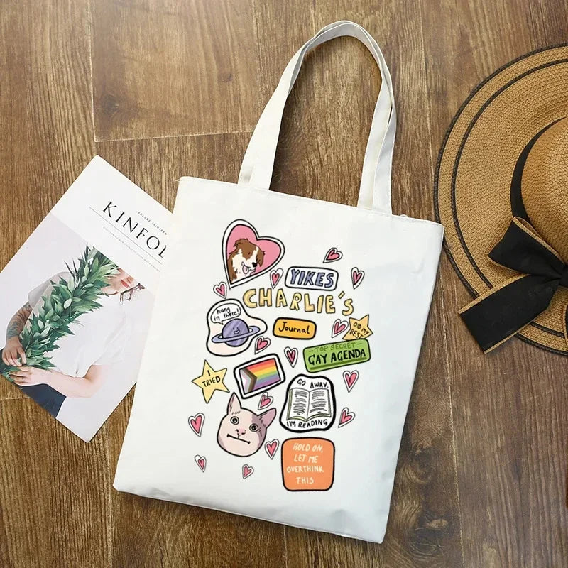 2pcs/set Ladies Handbag Cosmetic Bag Show Heartstopper Canvas Fashion Shoulder Bag Eco Large Capacity Shopping Bag Purse