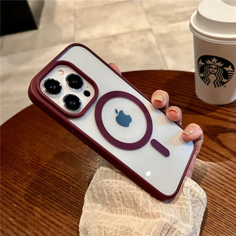 Luxury Magsafe Wireless Charge Phone Case for iPhone 16 15 14 Plus 13 12 11 Pro Max Mini Magnetic Soft Bumper Transparent Cover