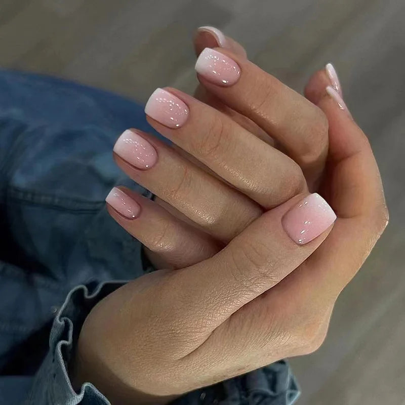 Naked Pink French White Side False Nails Short Simple Nail Beauty Press on Fake Nails Full Cover Artificial Nails Tips