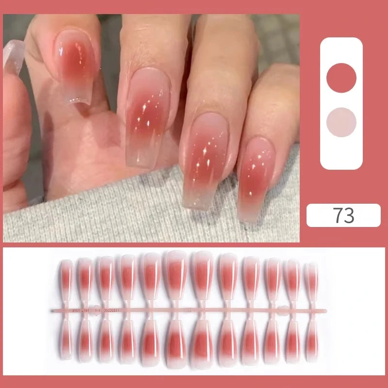 French Fake Nails Short Square Press on Nails Women Wearable Art Nail Tips Detachable Full Finished False Nails