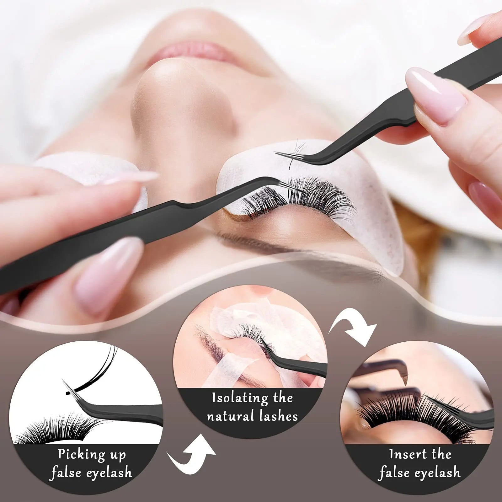 Curved Tip Eyelash Extension Tweezers, Stainless Steel Curved Tip Tweezers Pointed Tip Tweezers with Protective Cover