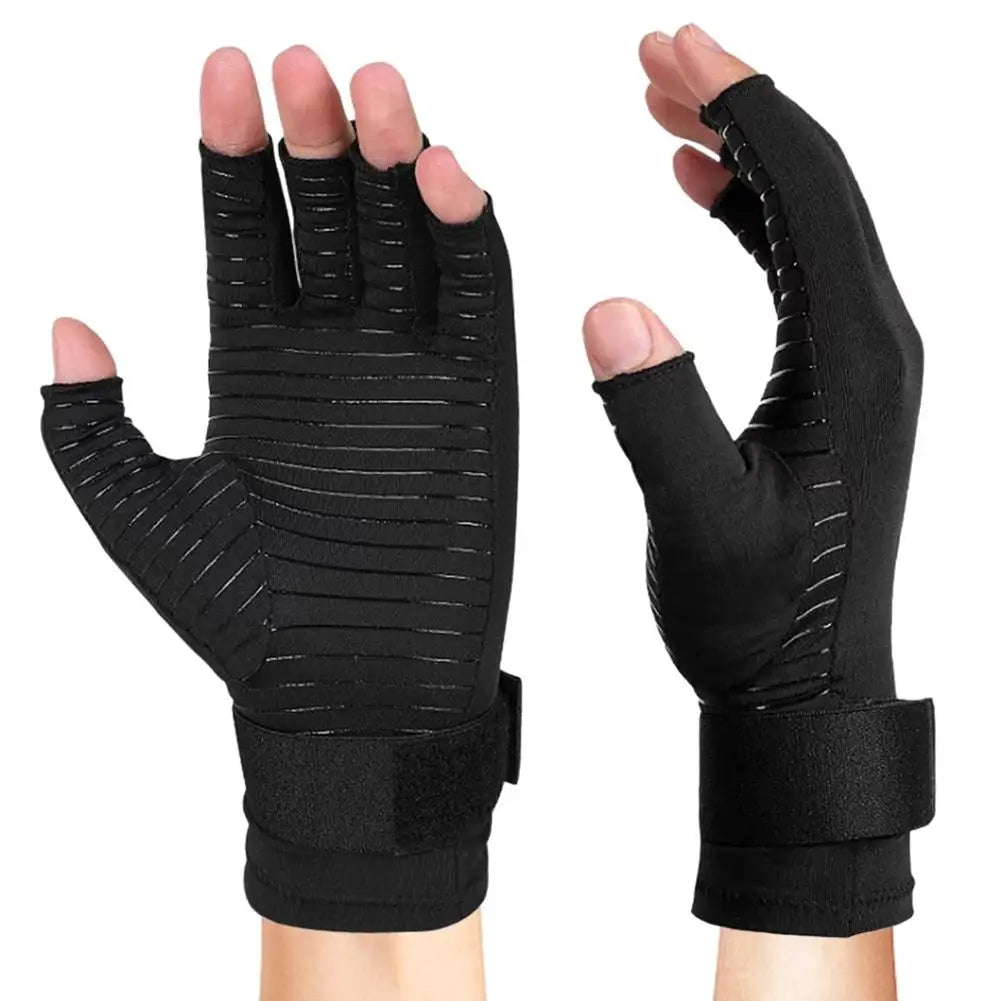 1 Pair Copper Compression Arthritis Gloves – Fingerless Hand Support for Swelling & Stiffness