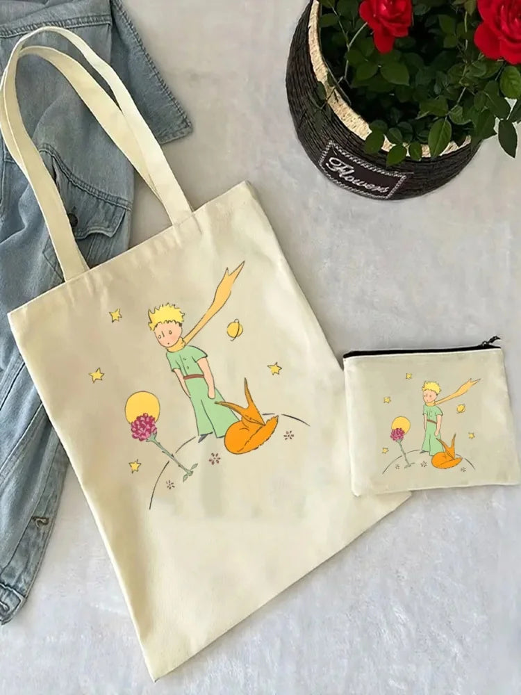 Little Prince Earth Space Y2K Art Harajuku Tote Set - Women's Spacious Shoulder Bag with Easy Access & Matching Clutch Pouch