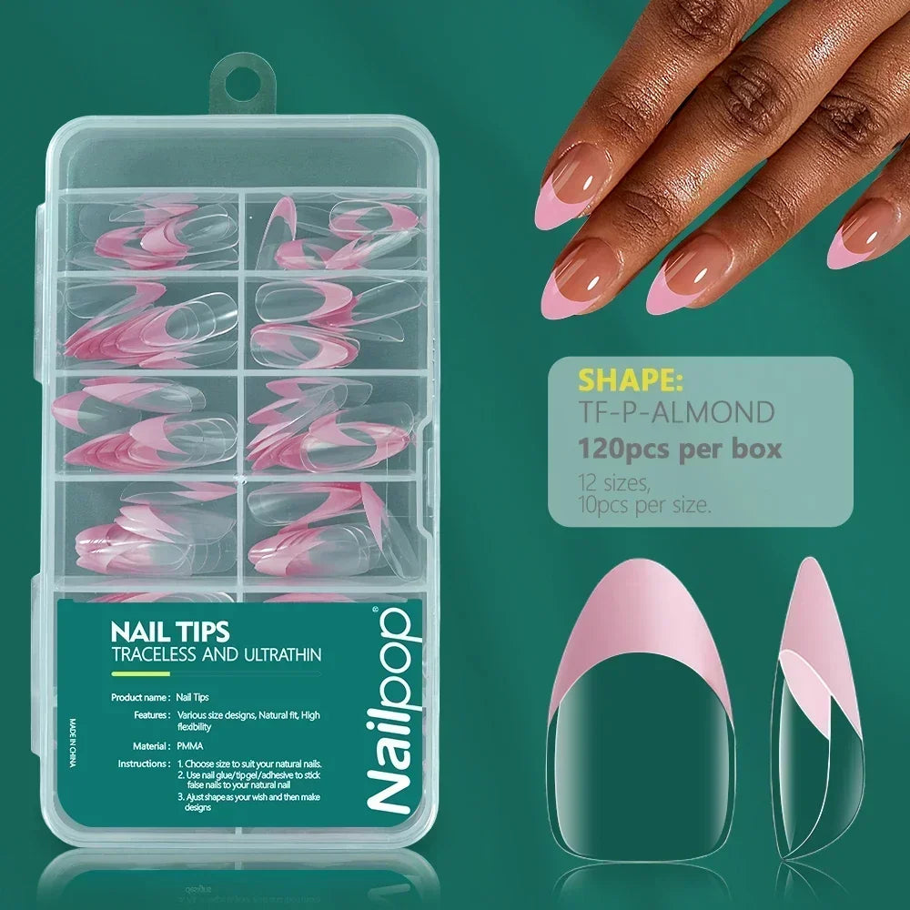 Nailpop French Nail Tips 120PCS Short French Full Cover White Clear False Nails 12 Sizes Square Acrylic Press On Nails with Box