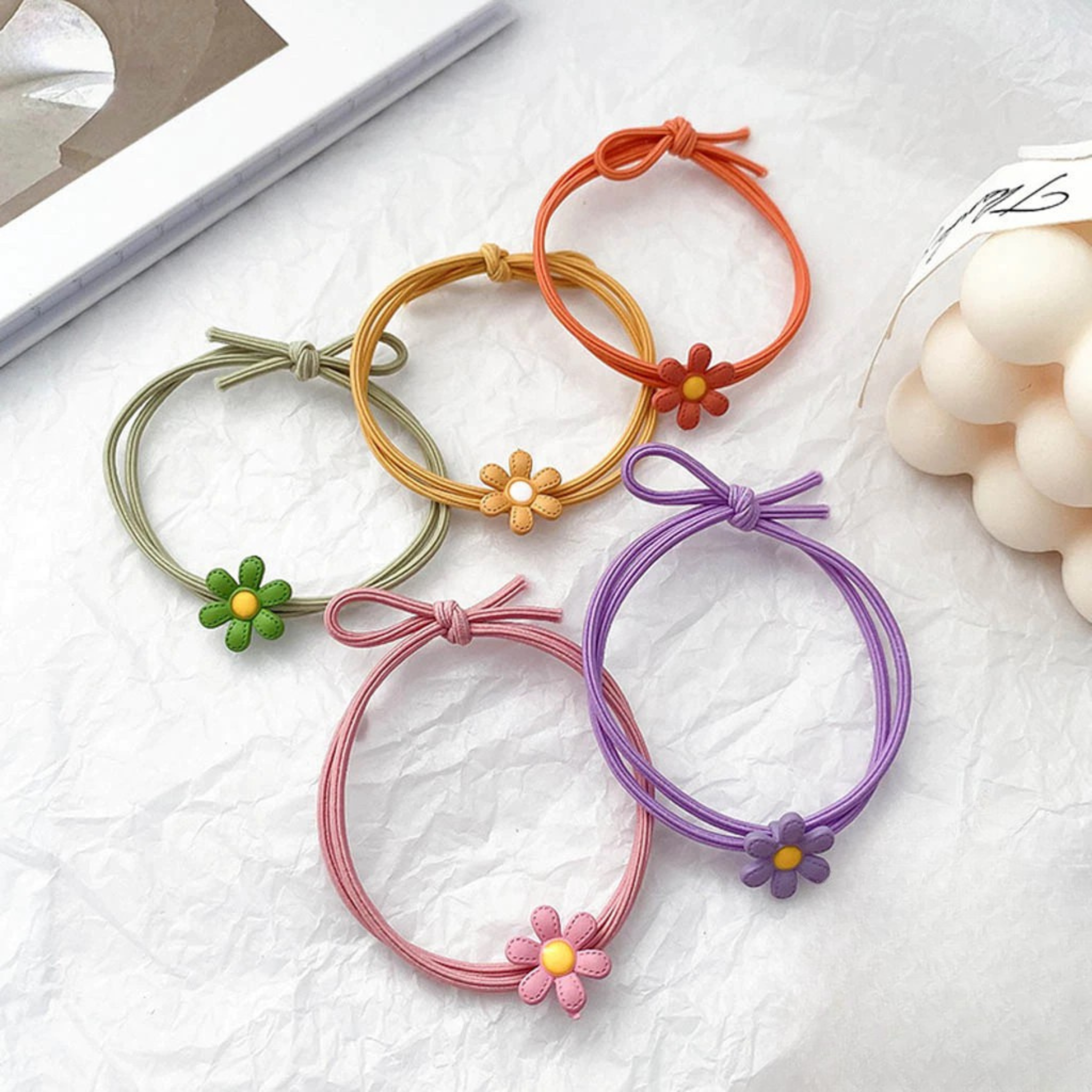 Set Of 5 Pcs Ouchless Elastic Hair Ties , Assorted Neutrals, Pain-Free Hair Accessories for Women, Made for Long-Lasting Braids, Ponytails & More, For Fine Hair